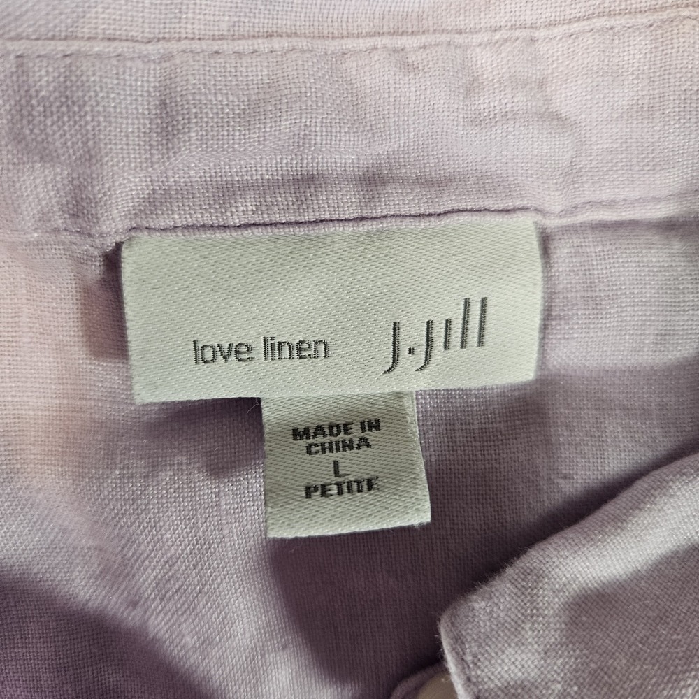 J Jill Blouse Love Linen Button Down Lagenlook Womens Large Petite Lavender - Picture 4 of 7